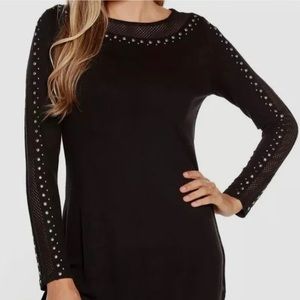 $78 Belldini Women's Black Studded Mesh Inset Pullover Top Size L